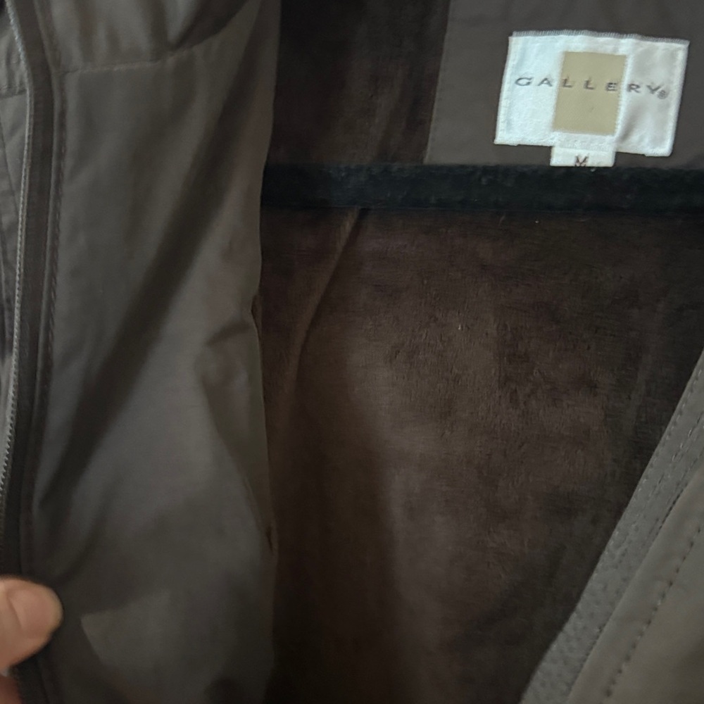 Gallery Dark Brown Utility Jacket heavy trench with hood size medium - Picture 3 of 4